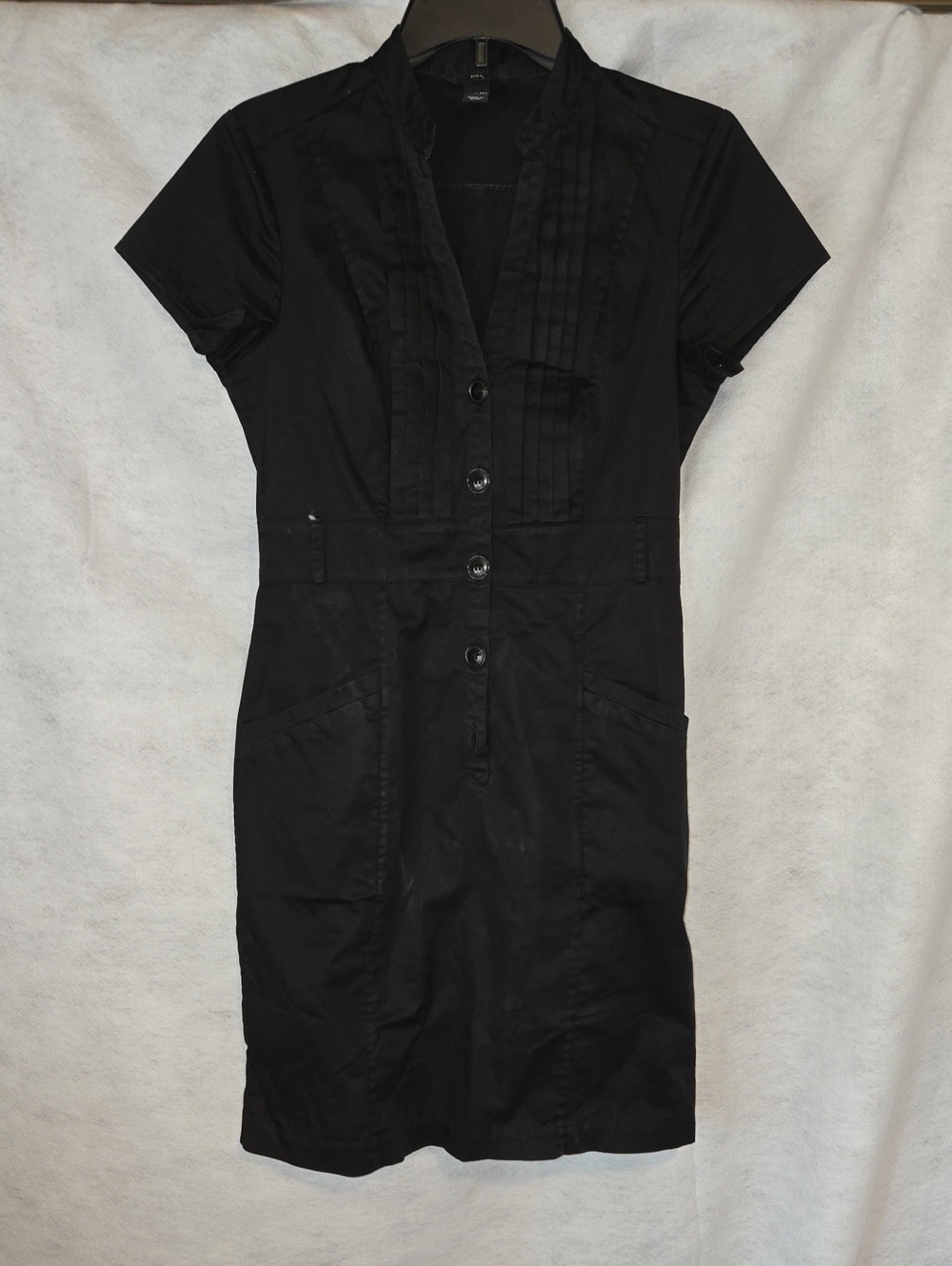 H&M Black Short Sleeve Button-Front Dress